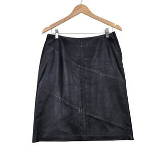 Garson by Rem Garson Genuine Leather Skirt sz 8 Black Side Zip Lined
